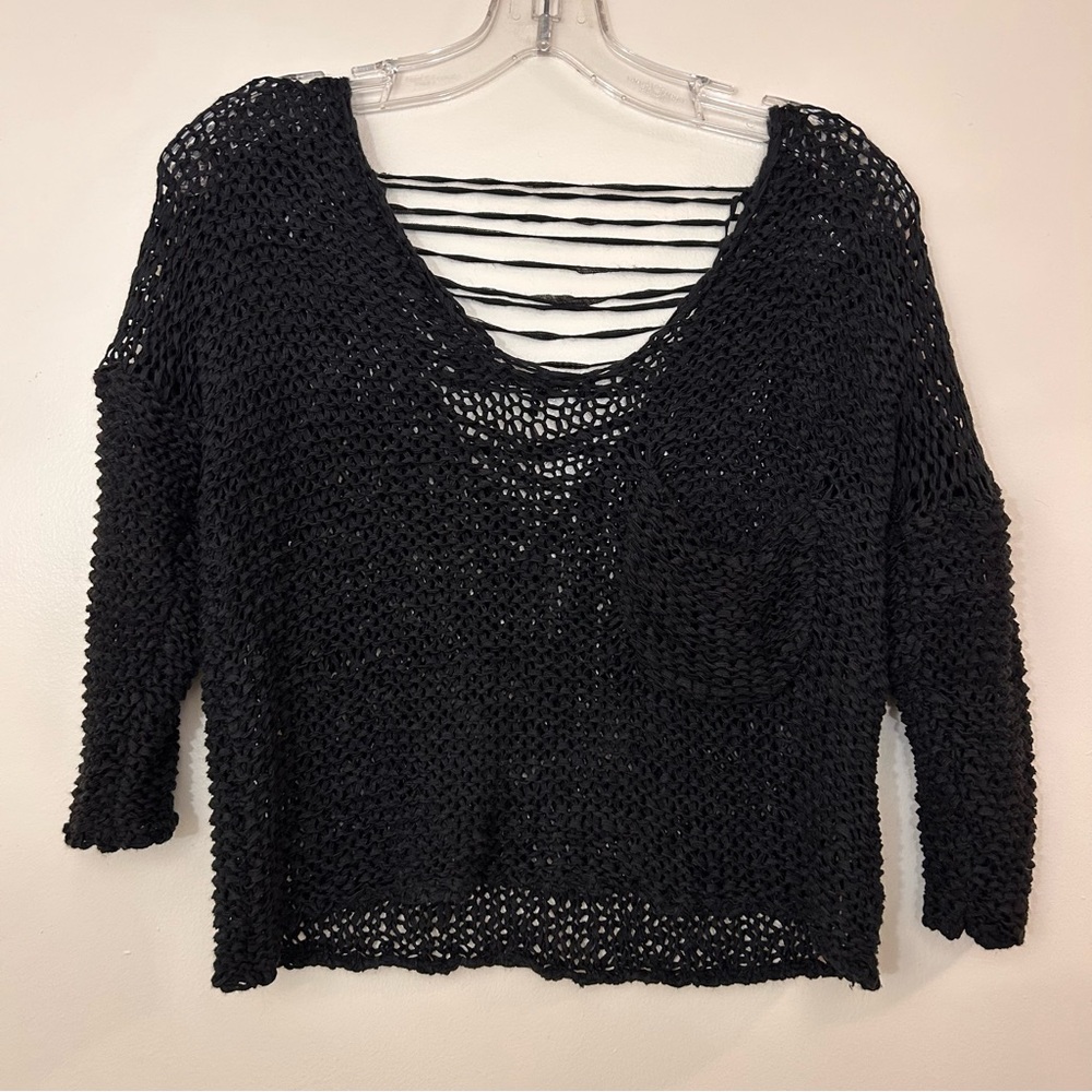 Oversized Distressed Crochet Top w/ Pocket